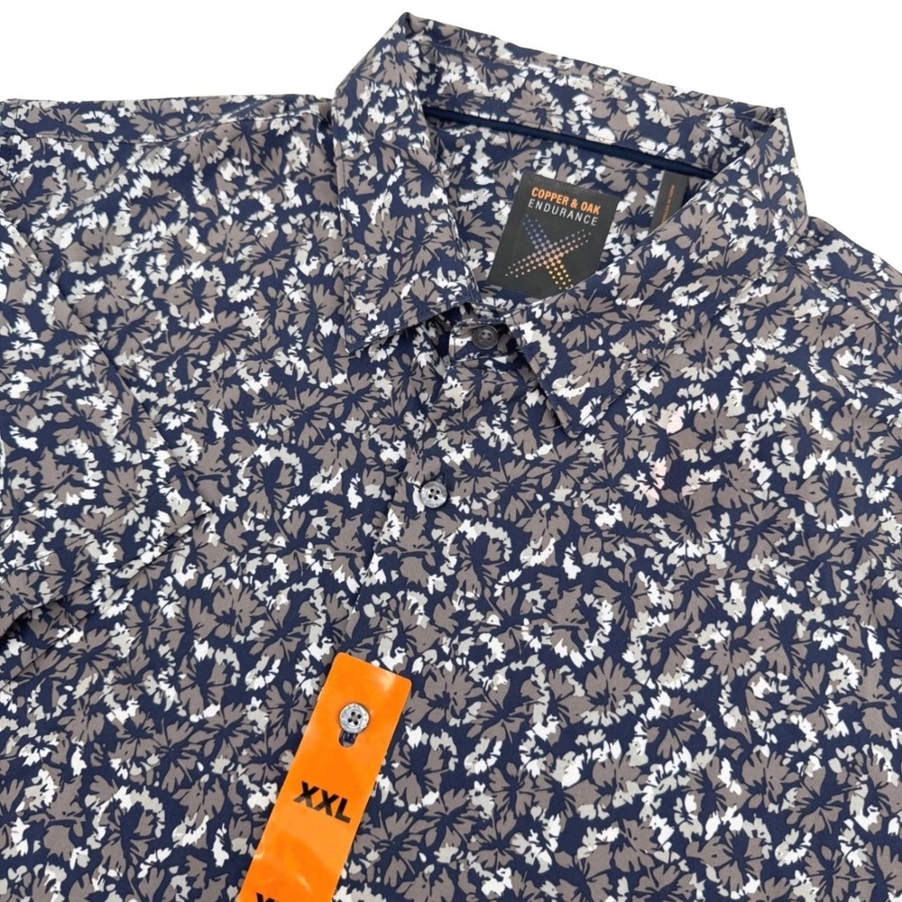 Copper & Oak Endurance Shirt Mens XXL Gray Floral Performance Stretch Casual